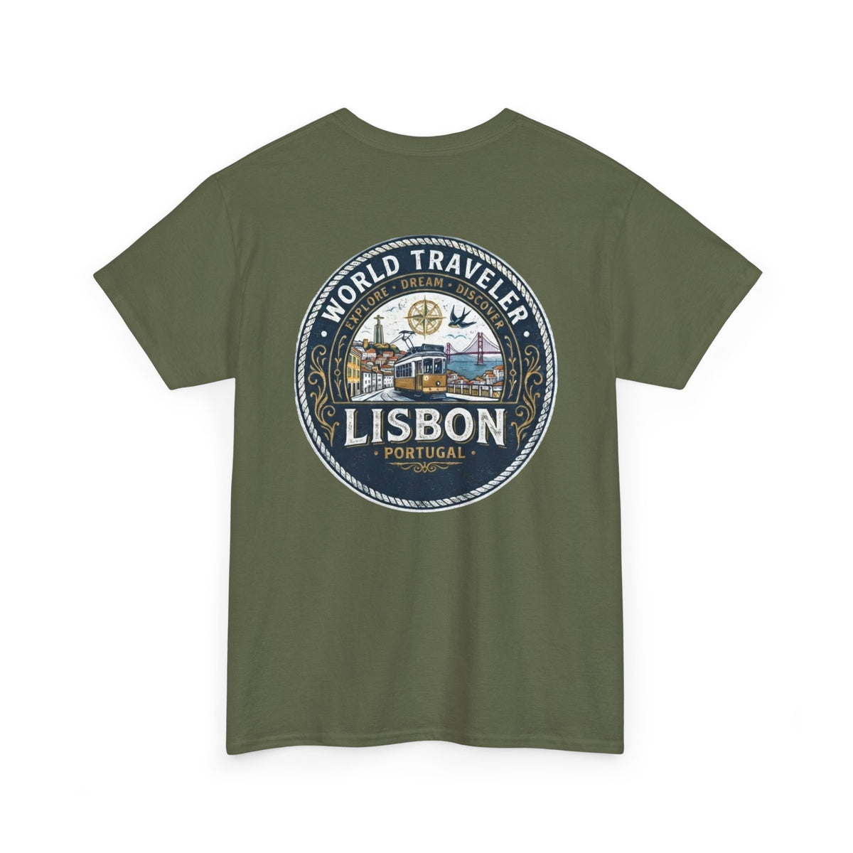 Lisbon World Traveler double sided graphics Unisex Heavy Cotton Tee