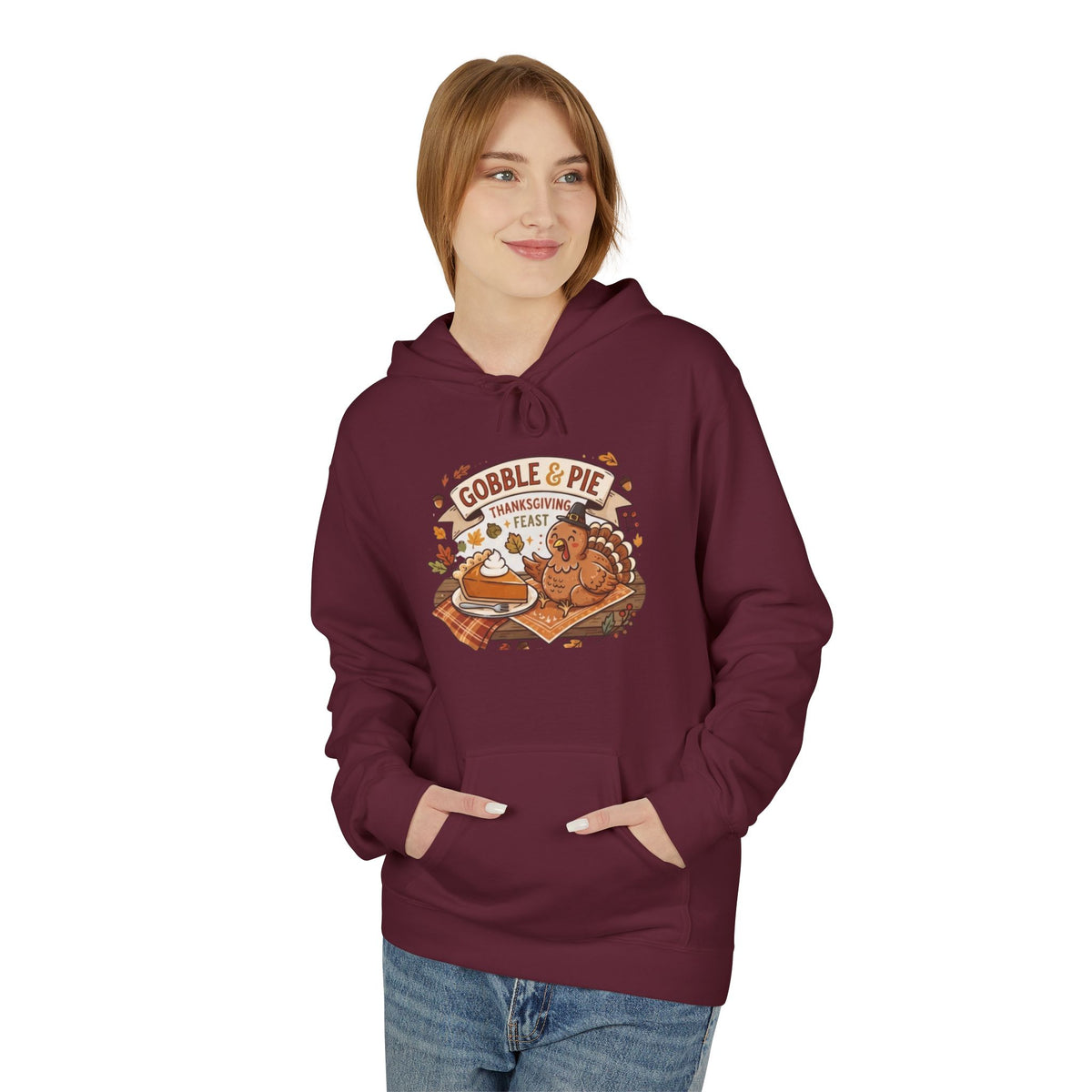 Gobble and Pie Thanksgiving Unisex Midweight Softstyle Fleece Hoodie