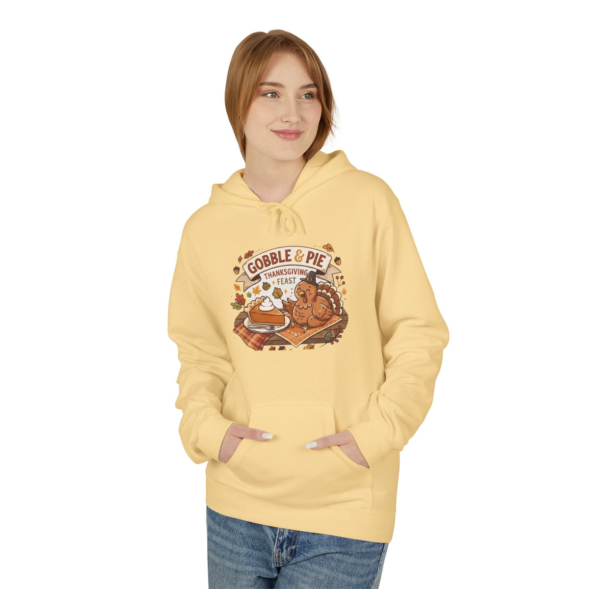 Gobble and Pie Thanksgiving Unisex Midweight Softstyle Fleece Hoodie
