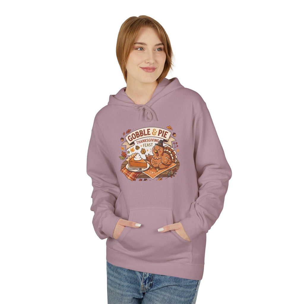 Gobble and Pie Thanksgiving Unisex Midweight Softstyle Fleece Hoodie