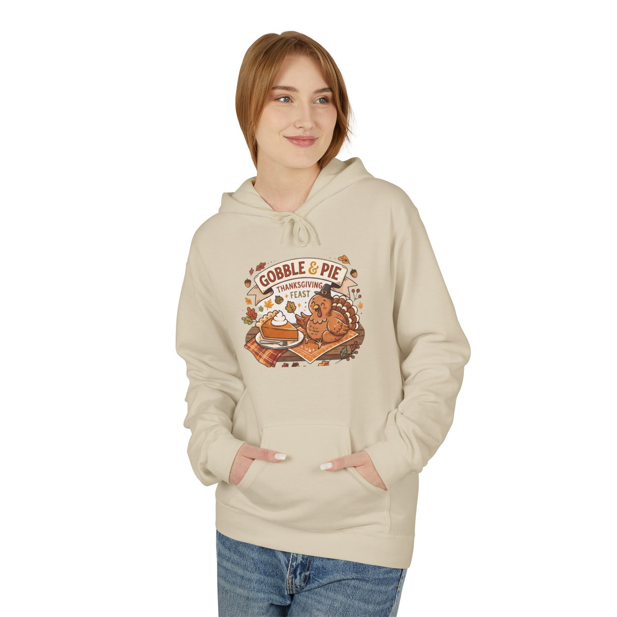 Gobble and Pie Thanksgiving Unisex Midweight Softstyle Fleece Hoodie