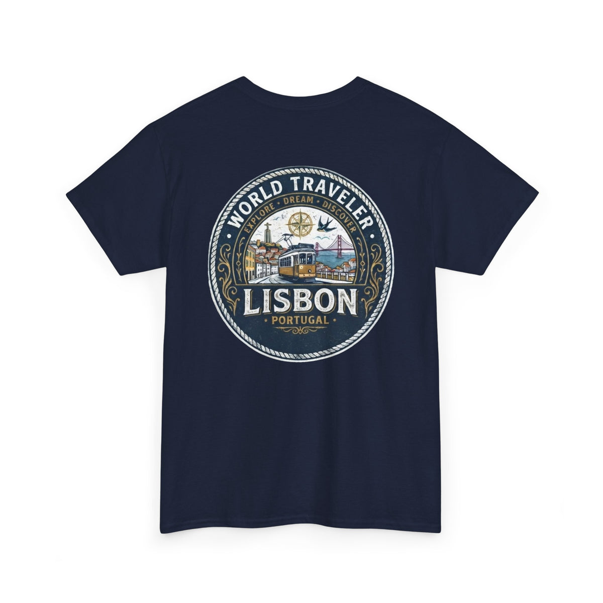 Lisbon World Traveler double sided graphics Unisex Heavy Cotton Tee