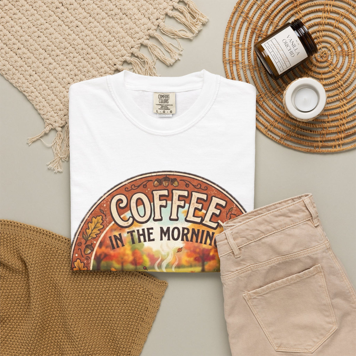 Coffee in the Morning T-Shirt | Vintage Fall Coffee Cup, Autumn Leaves
