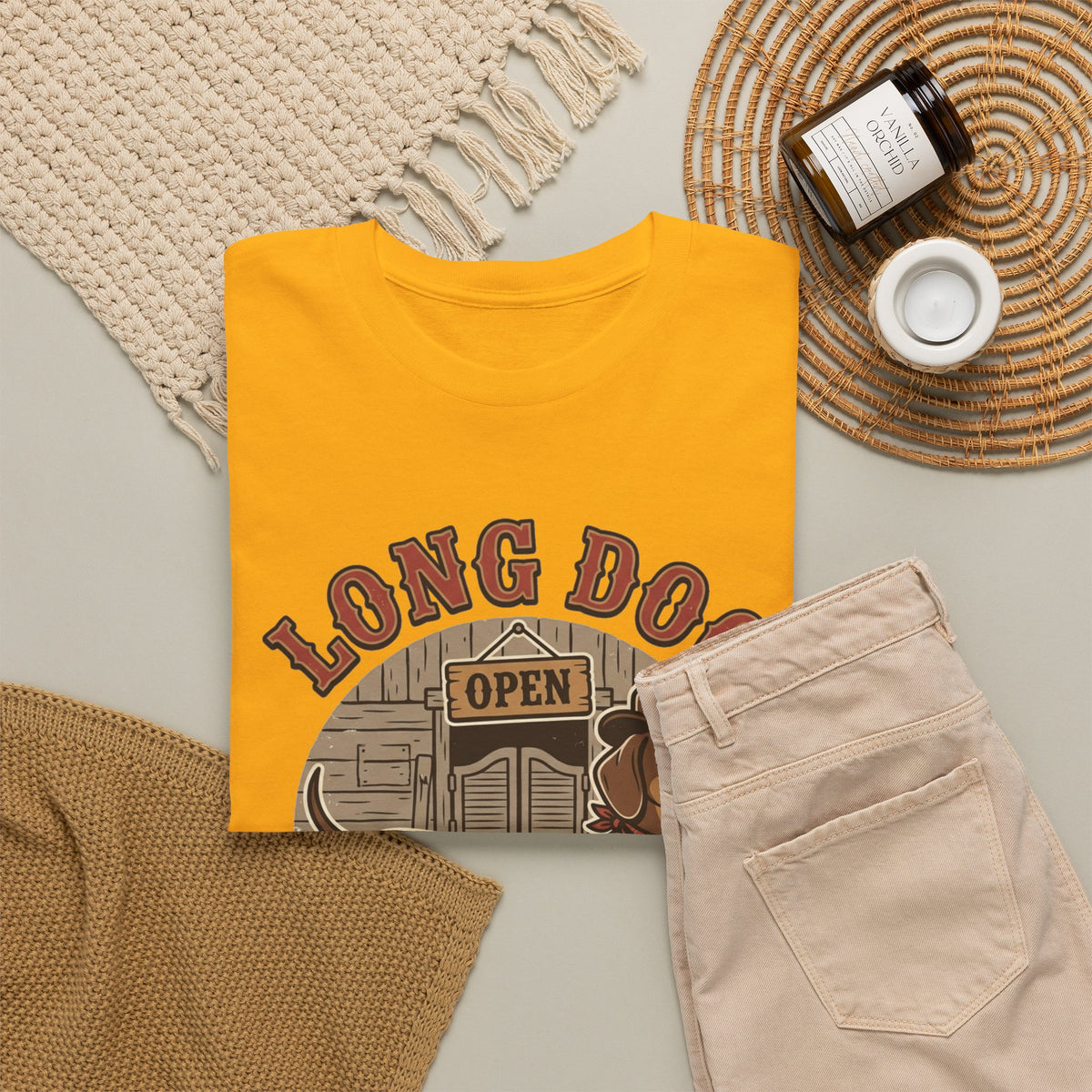 Long Dog Saloon Dachshund Unisex Heavy Cotton Tee