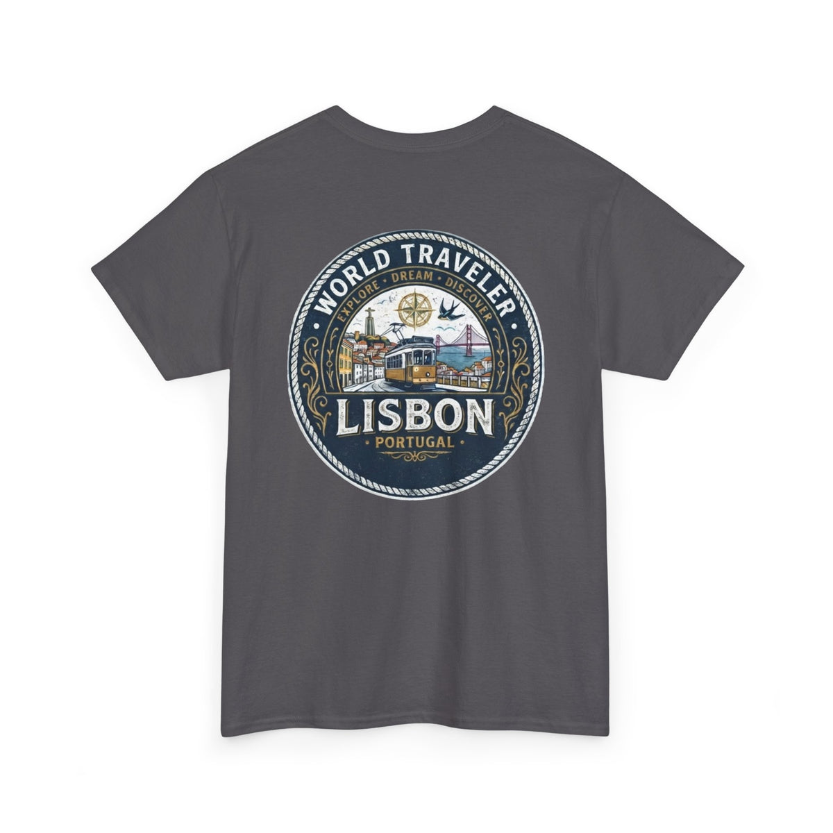 Lisbon World Traveler double sided graphics Unisex Heavy Cotton Tee