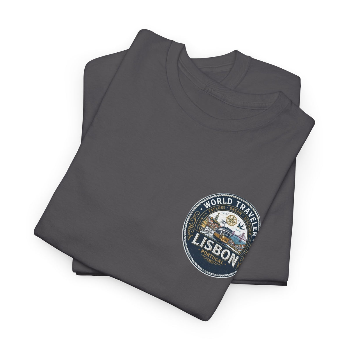 Lisbon World Traveler double sided graphics Unisex Heavy Cotton Tee