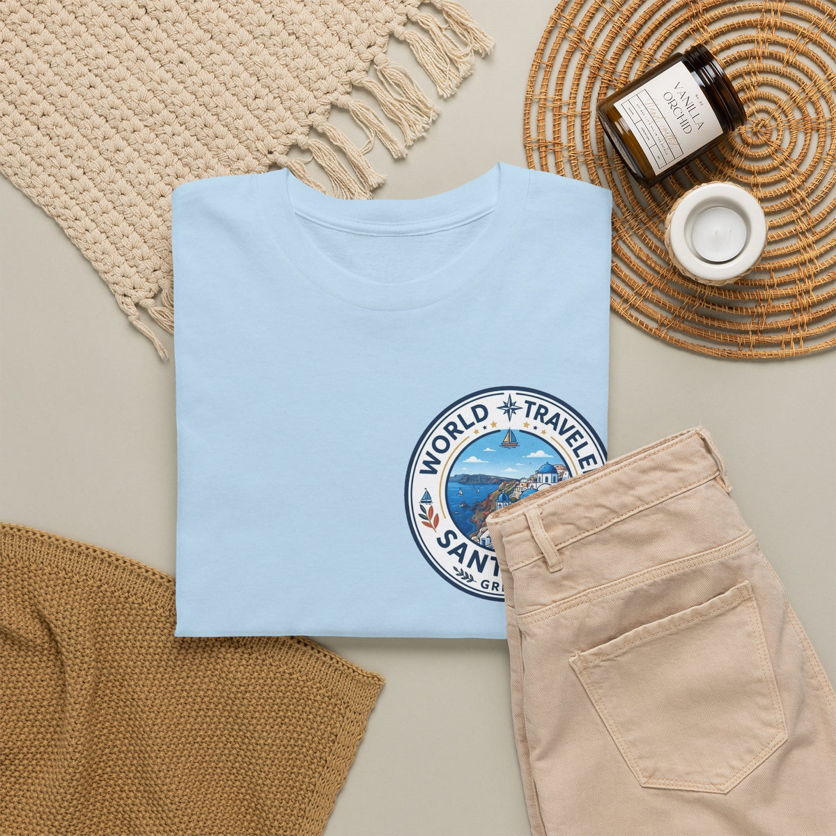 Santorini, Greece World Traveler Unisex Heavy Cotton Tee