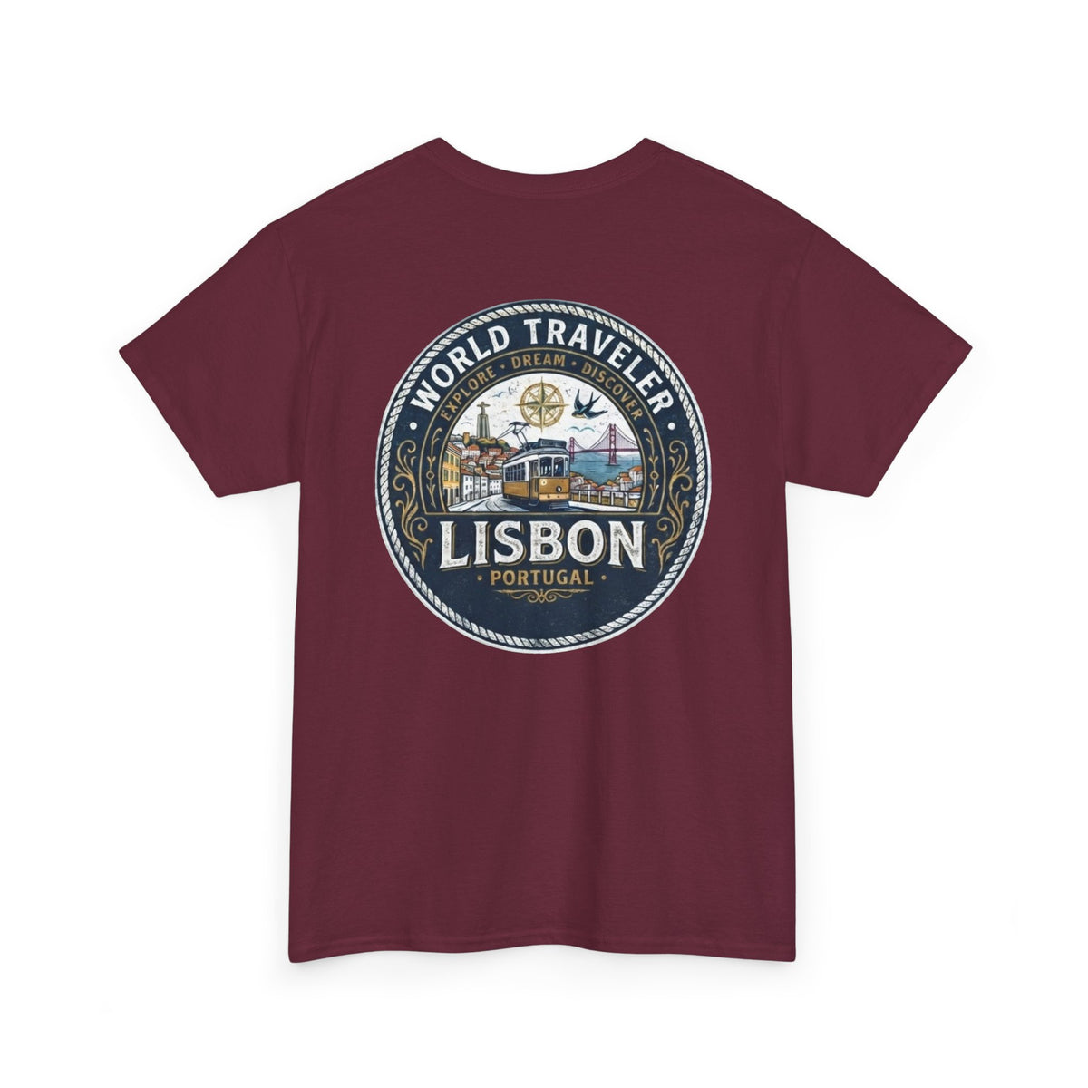 Lisbon World Traveler double sided graphics Unisex Heavy Cotton Tee